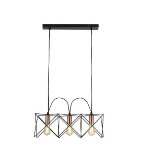 Anthea 3 Light Black Frame Ceiling Pendant with Copper Detail_Main
