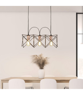 Anthea 3 Light Black Frame Ceiling Pendant with Copper Detail_Room