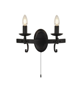 Cartwheel 2 Light Candle Wall Light - Black_Main