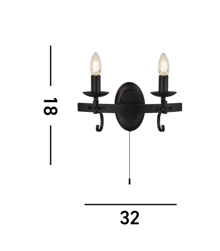 Cartwheel 2 Light Candle Wall Light - Black_Line