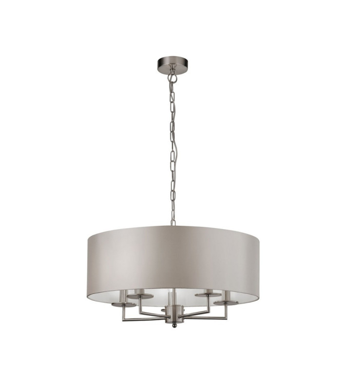 Knightsbridge Satin Silver Ceiling Pendant 5 Light with Silver Faux Silk Shade_Main