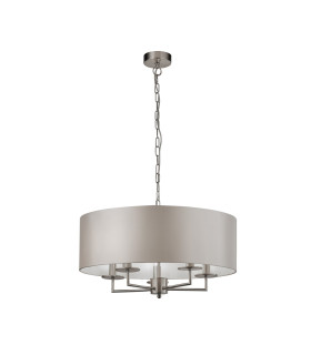 Knightsbridge Satin Silver Ceiling Pendant 5 Light with Silver Faux Silk Shade_Off