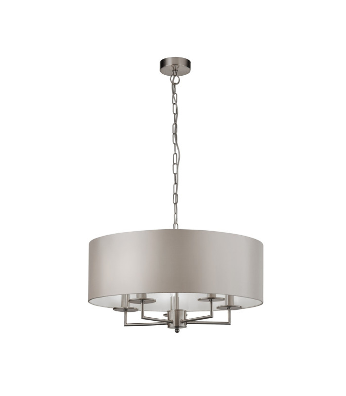 Knightsbridge Satin Silver Ceiling Pendant 5 Light with Silver Faux Silk Shade_Off