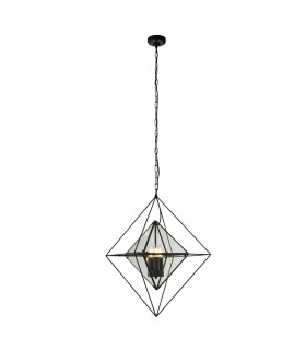 Diamond 3 Light Ceiling Pendant - Black with Clear Glass Panels_Main
