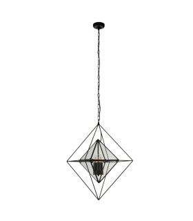 Diamond 3 Light Ceiling Pendant - Black with Clear Glass Panels_Off