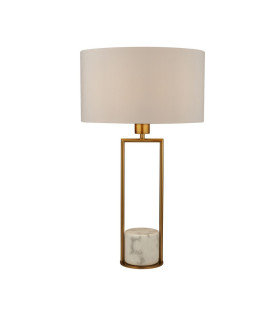 Gold Table Lamp Marble Base with White Drum Shade_Main