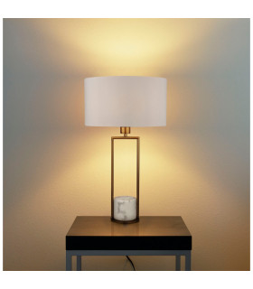 Gold Table Lamp Marble Base with White Drum Shade_Room