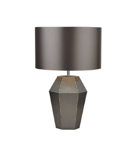 Table Lamp Smoked Glass with Grey Drum Shade_Main