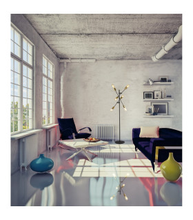 6 Light Floor Lamp Black And Satin Brass_Room