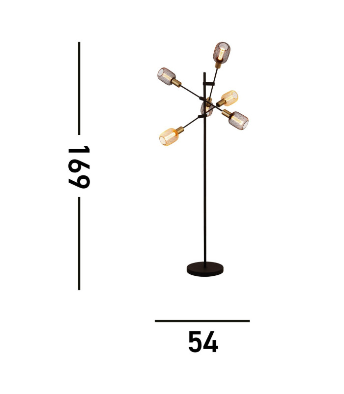 6 Light Floor Lamp Black And Satin Brass_Line