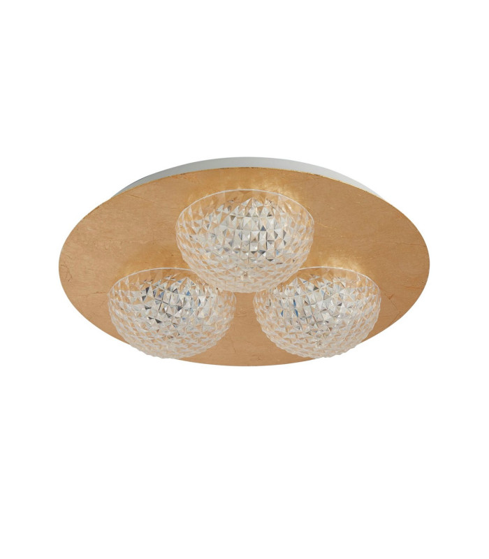 3 Light Round Led Ceiling Light -  Gold Leaf With Clear Acrylic_Off