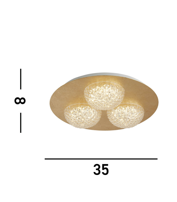 3 Light Round Led Ceiling Light -  Gold Leaf With Clear Acrylic_Line
