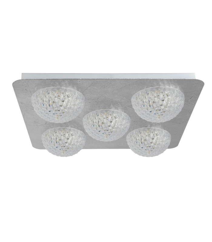 5 Light Led Ceiling Light - Silver Leaf With Clear Acrylic_Off