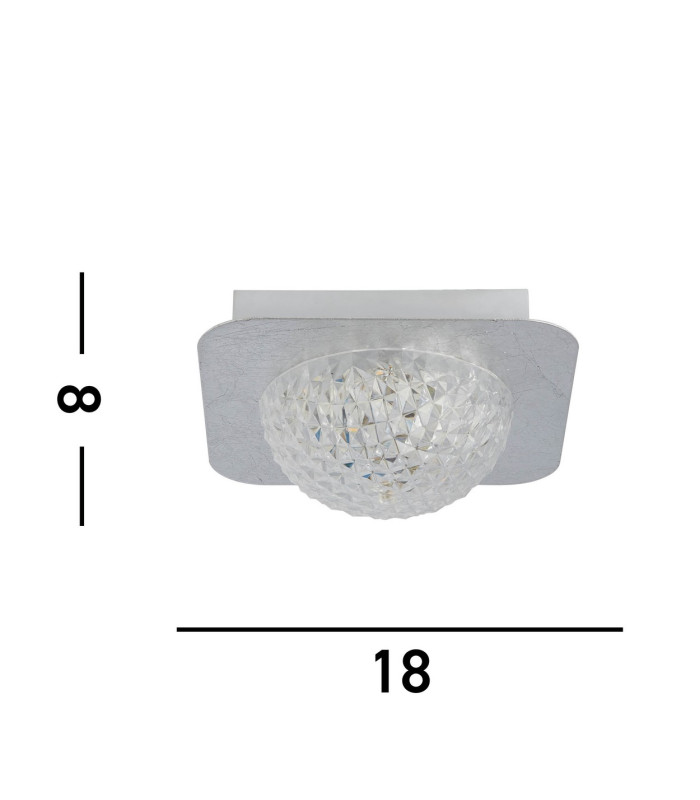 1  Light Square Led Ceiling Light - Silver Leaf With Clear Acrylic_Line