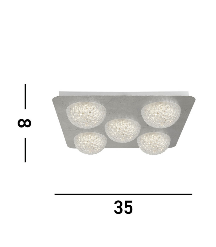 5 Light Led Ceiling Light - Silver Leaf With Clear Acrylic_Line