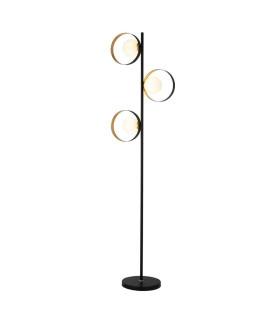 3 Light Matt Black And Gold Leaf Floor Light With Opal Glass_Main
