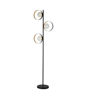 3 Light Matt Black And Gold Leaf Floor Light With Opal Glass_Off