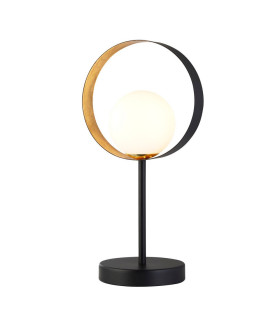 1 Light Matt Black And Gold Leaf Table Lamp With Opal Glass_Main