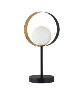 1 Light Matt Black And Gold Leaf Table Lamp With Opal Glass_Off