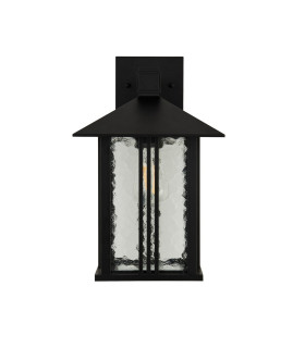 1 Light Outdoor Wall   Porch Light - Black With Water Glass_Off