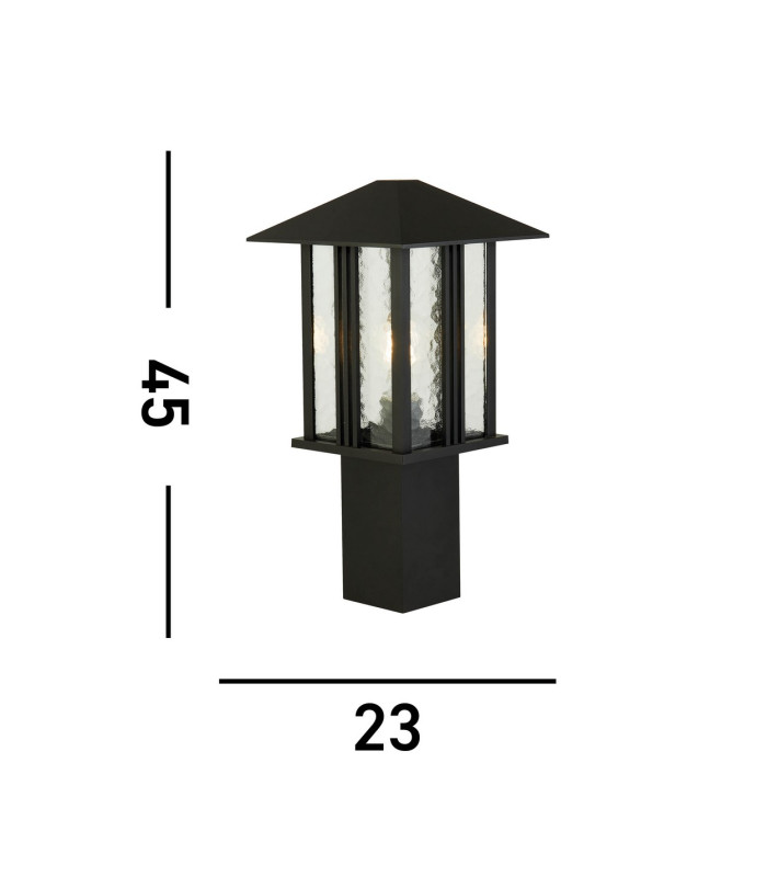 1 Light Outdoor Post (450mm Height) - Black With Water Glass_Line