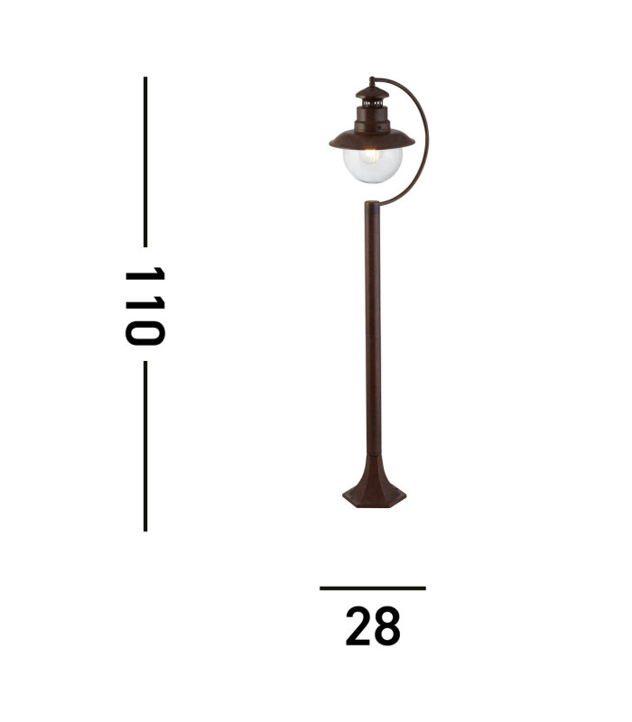 1 Light Outdoor Garden Post (1100mm Height) - Rustic Brown With Clear Glass_Line