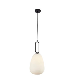 1 Light Ribbed Glass Pendant Opal Glass Black_Main