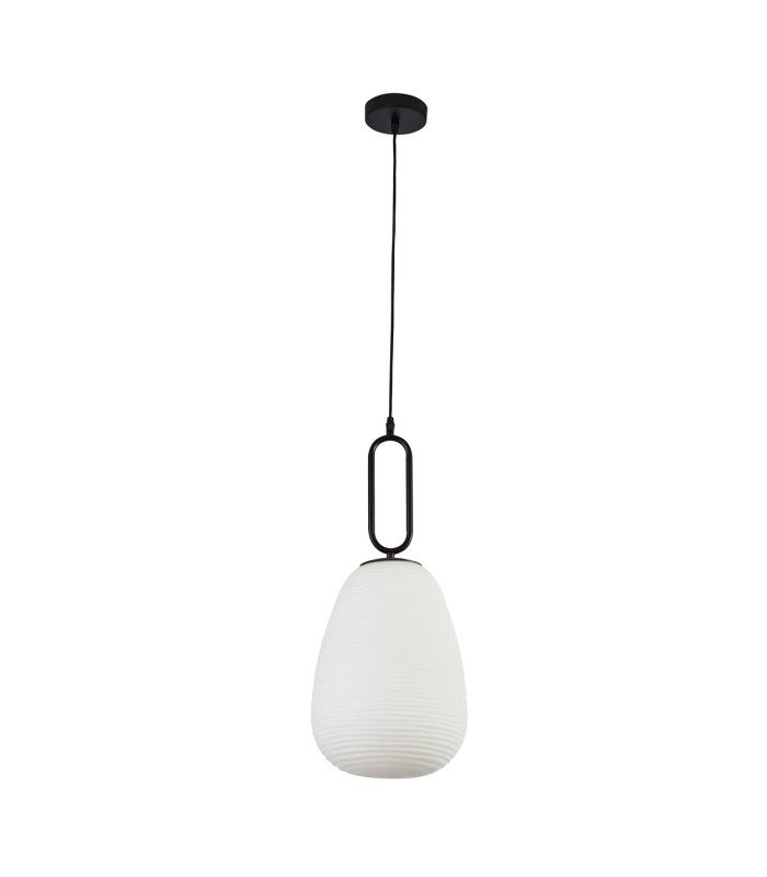 1 Light Ribbed Glass Pendant Opal Glass Black_Off