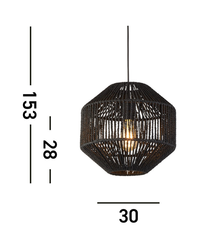 1 Light Pendant Black Wicker_Line