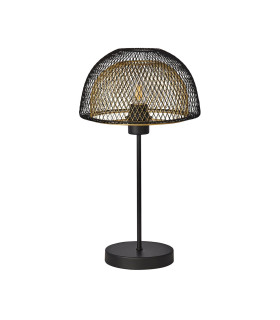 1 Light Double Layered Mesh Table Lamp - Black Outer With Gold Inner_Off