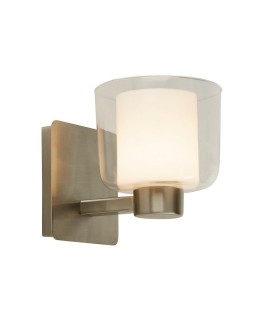 1 Light Satin Nickel Wall Light With Clear Glass And White Inner Ip44_Main
