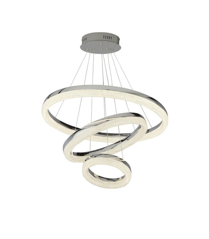 Circle LED 3 Ring Ceiling Pendant Chrome Crushed Ice 4000K_Main