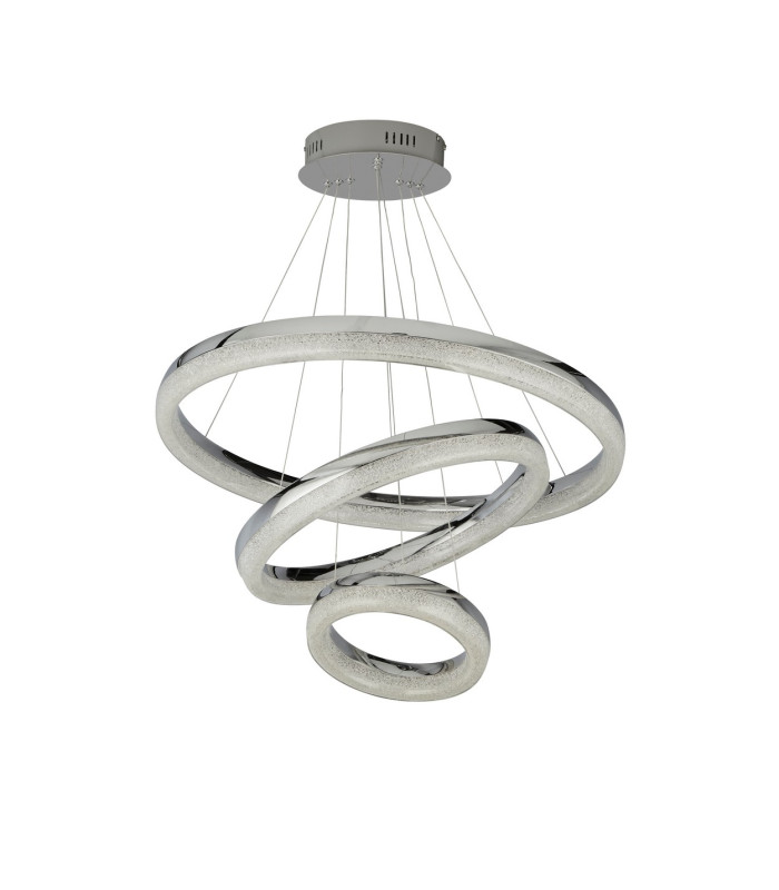 Circle LED 3 Ring Ceiling Pendant Chrome Crushed Ice 4000K_Off