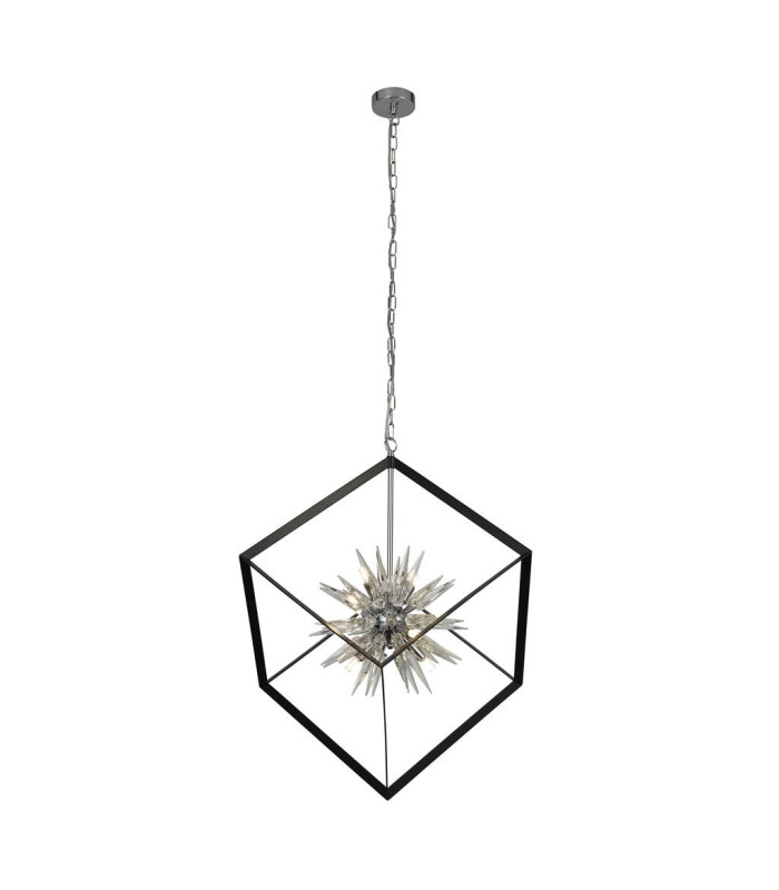 Stellar 6 Light Spike Ball Pendant Matt Black Frame Crystal Glass_Main