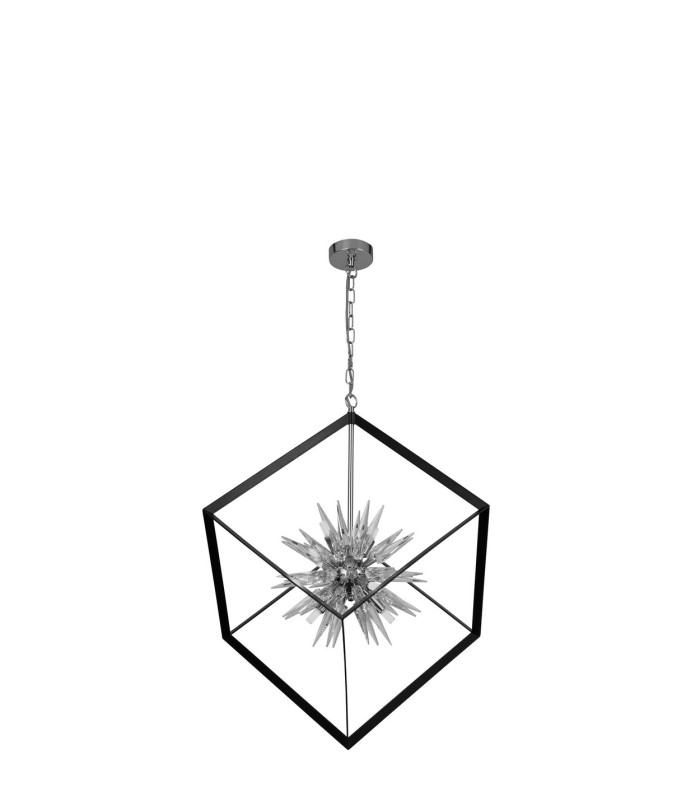 Stellar 6 Light Spike Ball Pendant Matt Black Frame Crystal Glass_Off