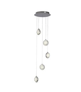 Quartz 5 Light Drop Pendant Bubble Glass Detailed Rim 4000K_Main
