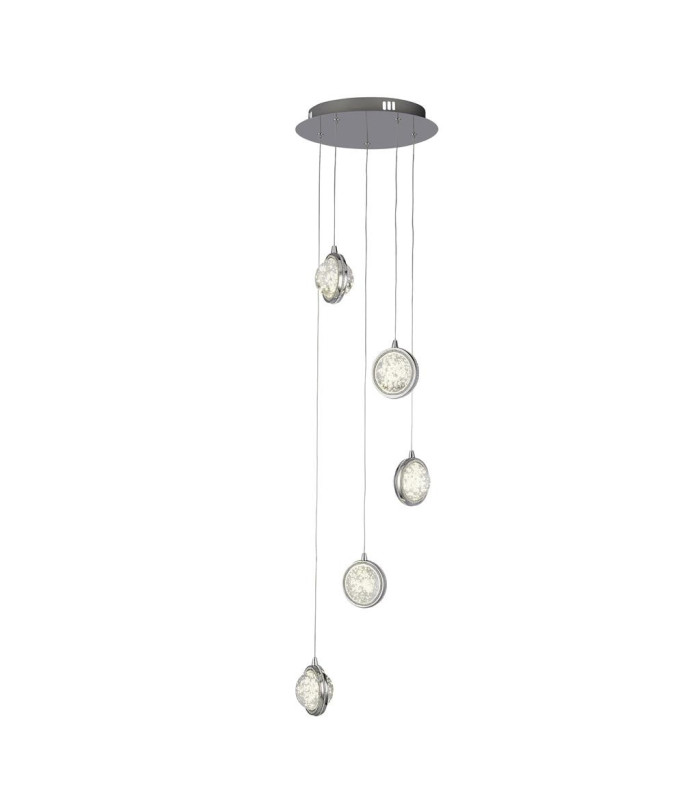 Quartz 5 Light Drop Pendant Bubble Glass Detailed Rim 4000K_Main