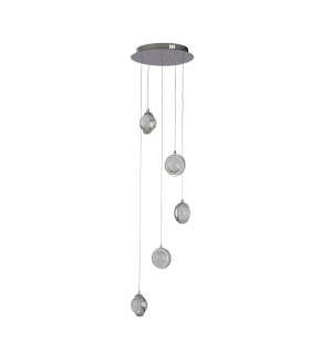 Quartz 5 Light Drop Pendant Bubble Glass Detailed Rim 4000K_Off