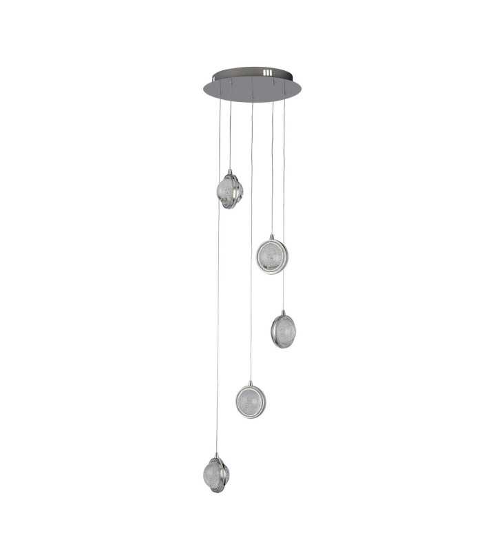 Quartz 5 Light Drop Pendant Bubble Glass Detailed Rim 4000K_Off