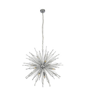 Starburst 10 Light Chrome Pendant Clear Glass Bead Detail_Off