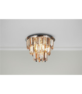 Clarissa 5 Light Chrome Flush Clear/Amber/Smokey Crystal Prism Drops_Room