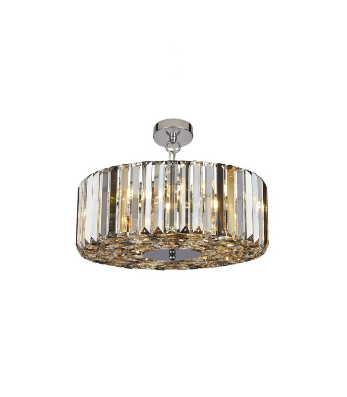 Chapeau 5 Light Chrome Pendant / Semi Flush Amber Smoke And Clear Glass Crystals_Main