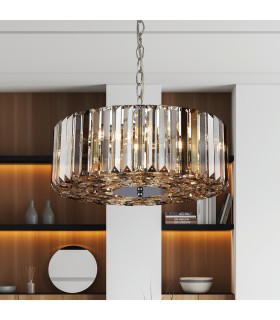 Chapeau 5 Light Chrome Pendant / Semi Flush Amber Smoke And Clear Glass Crystals_Room