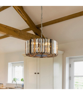 Chapeau 3 Light Chrome Pendant / Semi Flush Amber Smoke And Clear Glass Crystals_Room