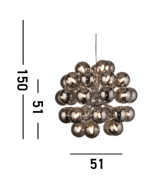 Berry 27 Light Pendant Chrome Smoked Glass_Line