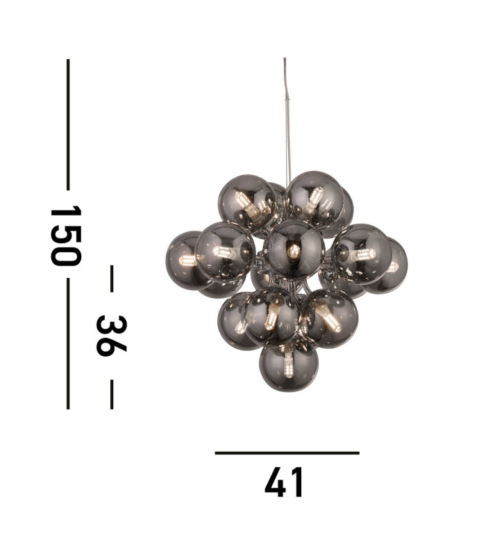 Berry 17 Light Pendant Chrome Smoked Glass_Line