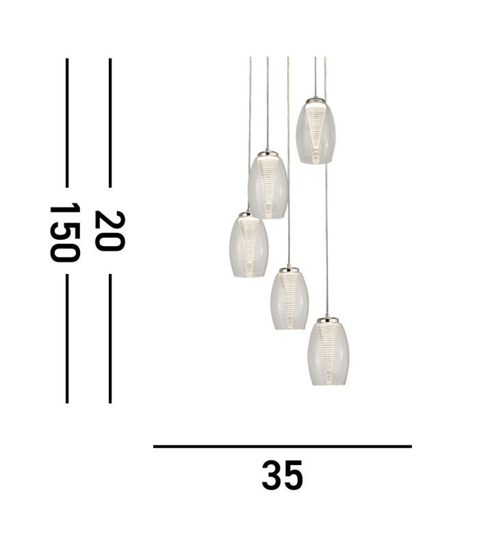Cyclone 5 Light Drop Pendant Clear Glass 3000K_Line