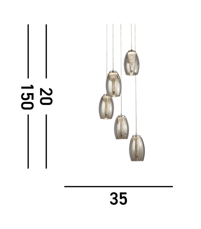 Cyclone 5 Light Drop Pendant Smoked Glass 3000K_Line