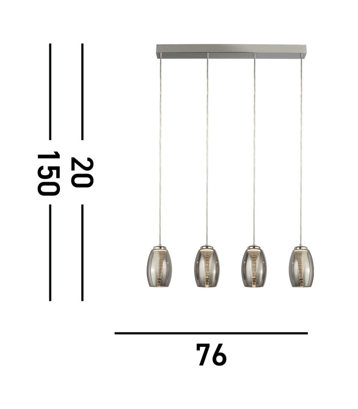 Cyclone 4 Light Bar Pendant Smoked Glass 3000K_Line
