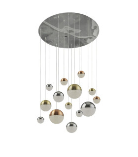 Planets 14 Light Pendant Copper Chrome Satin Brass Caps & Crystal Sand 4000K_Main
